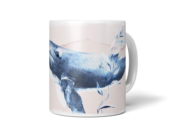 Paul Sinus Art Dekorative Tasse mit schönem Motiv Wal Buckelwal Blau Wasserfarben Aquarell