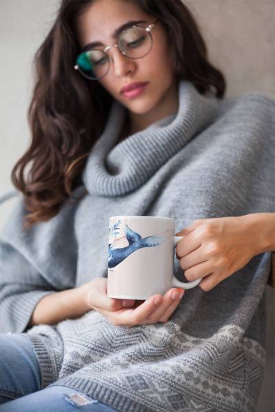 Paul Sinus Art Dekorative Tasse mit schönem Motiv Wal Buckelwal Blau Wasserfarben Aquarell Flash Sale