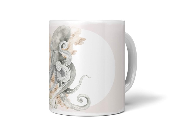 Paul Sinus Art Dekorative Tasse mit schönem Motiv Oktopus Blumen Pastellton Beige Kunstvoll Wunderschön