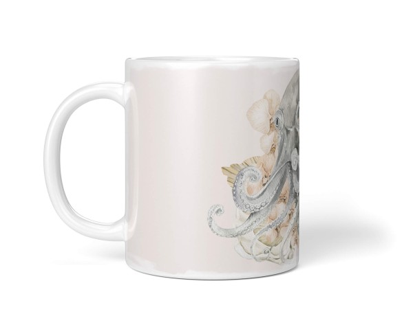 Paul Sinus Art Dekorative Tasse mit schönem Motiv Oktopus Blumen Pastellton Beige Kunstvoll Wunderschön Begrenztes Angebot