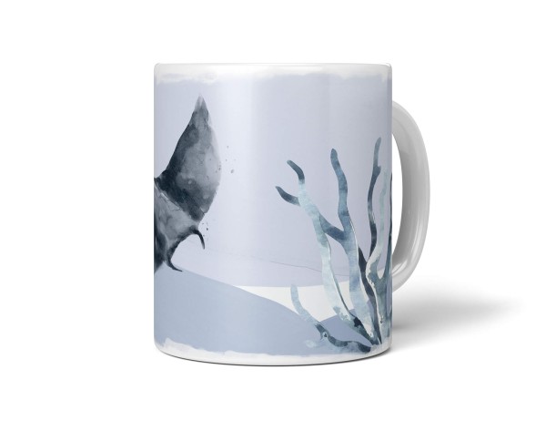 Paul Sinus Art Dekorative Tasse mit schönem Motiv Rochen Koralle Wasserfarben Aquarell Kunstvoll Blau