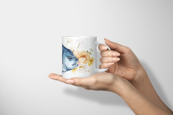 Paul Sinus Art Dekorative Tasse mit schönem Motiv Thunfisch Fisch Blumen Blüten Vintage Design Black Friday
