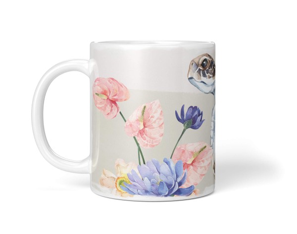 Paul Sinus Art Dekorative Tasse mit schönem Motiv Seeschildkröte unter Wasser Aquarell Blumen Pastellton Weihnachtsangebot