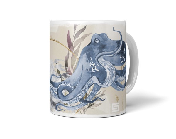 Paul Sinus Art Dekorative Tasse mit schönem Motiv Oktopus Blumen Blüten Pastellton Wasserfarben