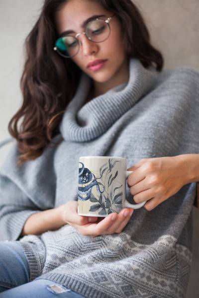 Paul Sinus Art Dekorative Tasse mit schönem Motiv Oktopus Blumen Blüten Pastellton Wasserfarben Osterangebot