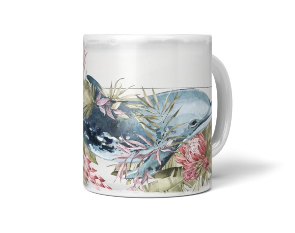 Paul Sinus Art Dekorative Tasse mit schönem Motiv Delfin Blumen Blüten Exotisch Wasserfarben Vintage