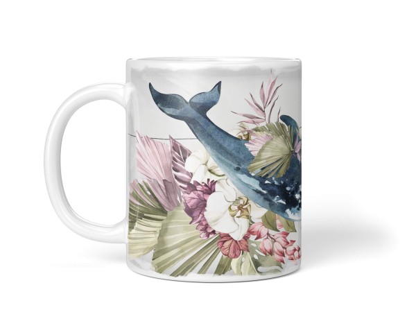 Paul Sinus Art Dekorative Tasse mit schönem Motiv Delfin Blumen Blüten Exotisch Wasserfarben Vintage Muttertagsangebot