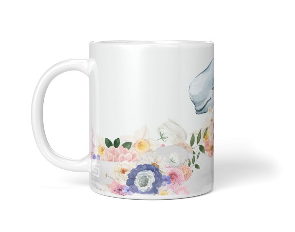 Paul Sinus Art Dekorative Tasse mit schönem Motiv Weißwal Beluga Wasserfarben Pastellton Blumen Blüten Valentinstagsangebot