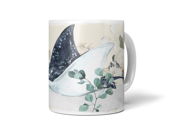 Paul Sinus Art Dekorative Tasse mit schönem Motiv Riesenrochen Rochen Wasserfarben Blumen Blüten