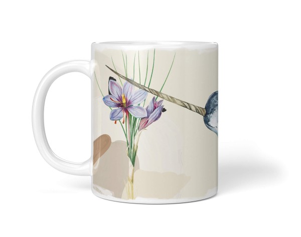 Paul Sinus Art Dekorative Tasse mit schönem Motiv Narwal Wasserfarben Blumen Kunstvoll Pastellton Lagerräumung
