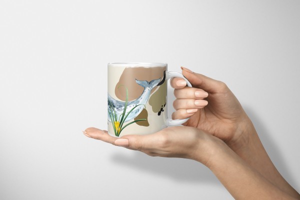 Paul Sinus Art Dekorative Tasse mit schönem Motiv Narwal Wasserfarben Blumen Kunstvoll Pastellton Lagerräumung
