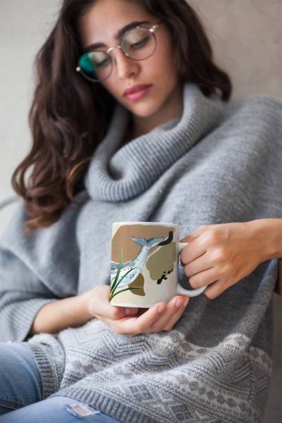Paul Sinus Art Dekorative Tasse mit schönem Motiv Narwal Wasserfarben Blumen Kunstvoll Pastellton Lagerräumung