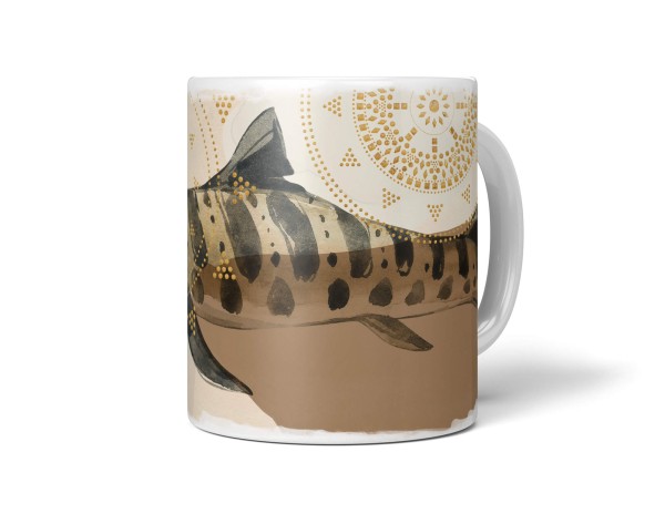 Paul Sinus Art Dekorative Tasse mit schönem Motiv schönem Design Tigerhai goldene Muster Braun