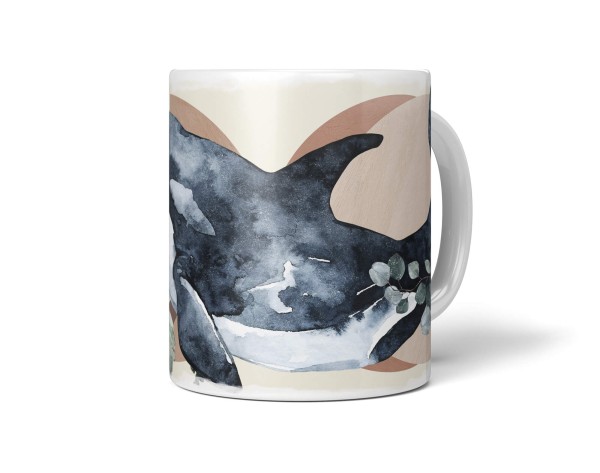 Paul Sinus Art Dekorative Tasse mit schönem Motiv Orca Schwertwal Wasserfarben Blumen Kunstvoll