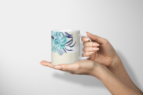Paul Sinus Art Dekorative Tasse mit schönem Motiv Buckelwal Wal Blumen Blüten Vintage Blau Pastelltöne Blitzangebot