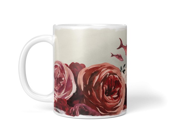 Paul Sinus Art Dekorative Tasse mit schönem Motiv Fische Blumen Rosen Kunstvoll Vintage Rot Aquarell Große Rabatte