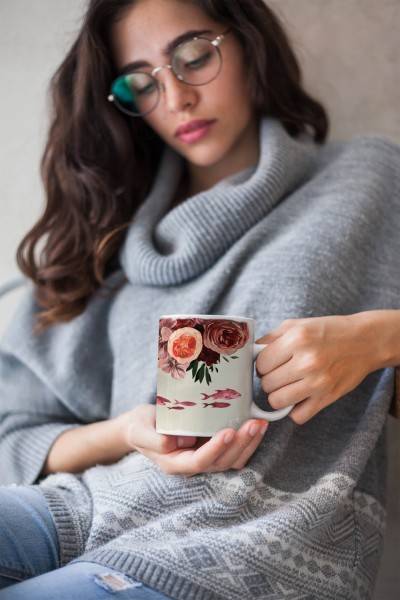 Paul Sinus Art Dekorative Tasse mit schönem Motiv Fische Blumen Rosen Kunstvoll Vintage Rot Aquarell Große Rabatte