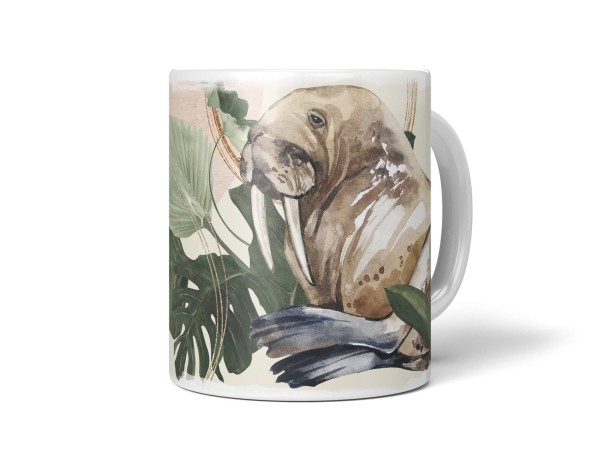 Paul Sinus Art Dekorative Tasse mit schönem Motiv Seelöwe Pflanzen Kunstvoll Vintage Wasserfarben