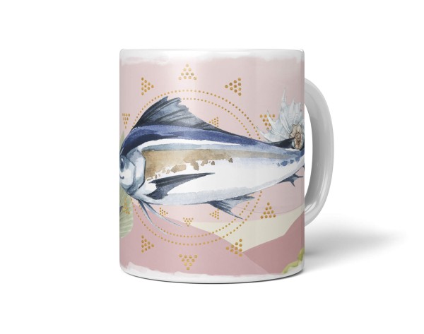 Paul Sinus Art Dekorative Tasse mit schönem Motiv Schwertfisch Blumen Wasserfarben Kunstvoll