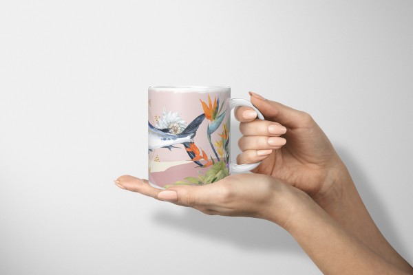 Paul Sinus Art Dekorative Tasse mit schönem Motiv Schwertfisch Blumen Wasserfarben Kunstvoll Saisonale Angebote
