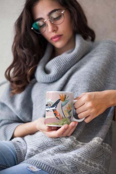 Paul Sinus Art Dekorative Tasse mit schönem Motiv Schwertfisch Blumen Wasserfarben Kunstvoll Saisonale Angebote
