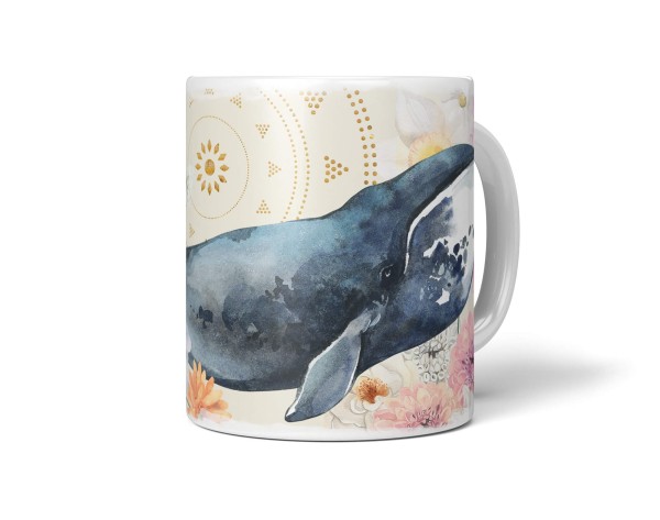 Paul Sinus Art Dekorative Tasse mit schönem Motiv Wal Glattwal Blumen Blüten Kunstvoll Vintage