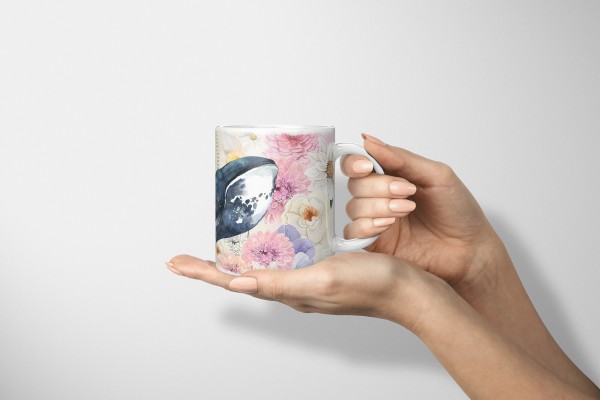 Paul Sinus Art Dekorative Tasse mit schönem Motiv Wal Glattwal Blumen Blüten Kunstvoll Vintage Räumungsverkauf