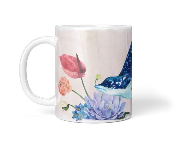 Paul Sinus Art Dekorative Tasse mit schönem Motiv Manta Rochen Riesenrochen Aquarell Blumen Farbenfroh Wasserfarben Riesige Ersparnisse