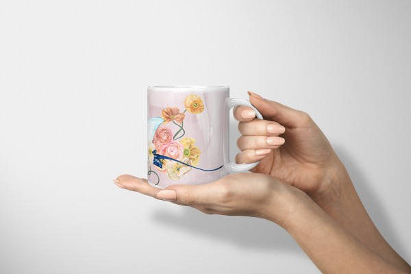 Paul Sinus Art Dekorative Tasse mit schönem Motiv Manta Rochen Riesenrochen Aquarell Blumen Farbenfroh Wasserfarben Riesige Ersparnisse