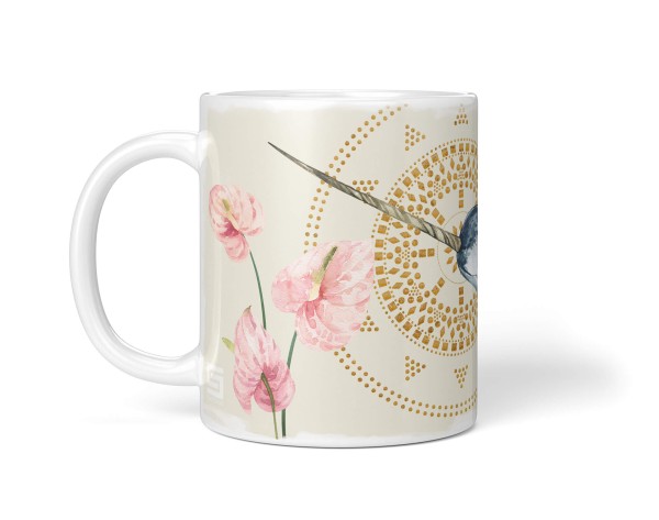 Paul Sinus Art Dekorative Tasse mit schönem Motiv Narwal Fische unter Wasser Blumen Blüten Kunstvoll Aquarell VIP-Rabatte