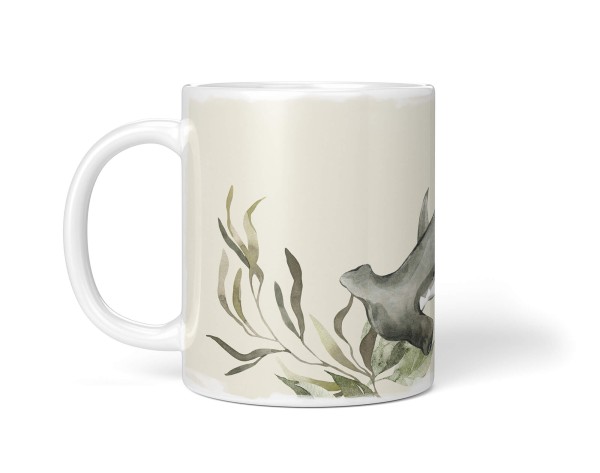 Paul Sinus Art Dekorative Tasse mit schönem Motiv Hammerhai Hai Kunstvoll Pastelltöne Blumen Korallen Super Sparpreis