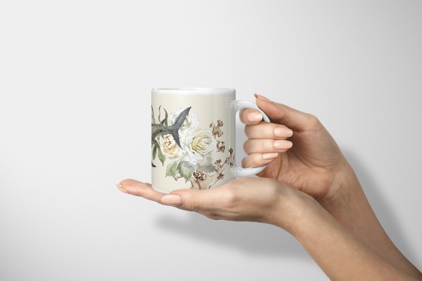 Paul Sinus Art Dekorative Tasse mit schönem Motiv Hammerhai Hai Kunstvoll Pastelltöne Blumen Korallen Super Sparpreis