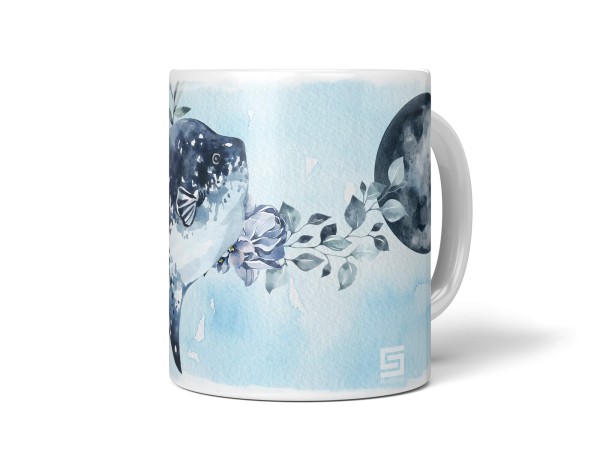 Paul Sinus Art Dekorative Tasse mit schönem Motiv Mondfisch Mond Vollmond Blumen Kunstvoll Aquarell