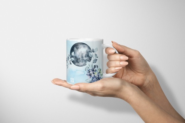 Paul Sinus Art Dekorative Tasse mit schönem Motiv Mondfisch Mond Vollmond Blumen Kunstvoll Aquarell Kostenlose Rückgabe