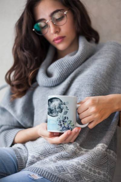 Paul Sinus Art Dekorative Tasse mit schönem Motiv Mondfisch Mond Vollmond Blumen Kunstvoll Aquarell Kostenlose Rückgabe