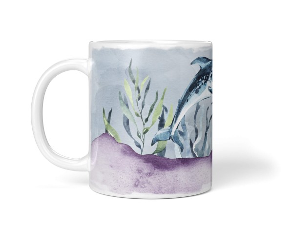 Paul Sinus Art Dekorative Tasse mit schönem Motiv Delfin Wasserfarben Blumen Korallen Blau Wasserfarben Begrenzte Freigabe