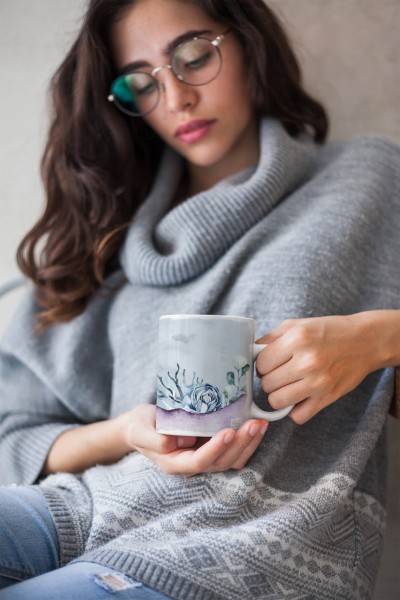 Paul Sinus Art Dekorative Tasse mit schönem Motiv Delfin Wasserfarben Blumen Korallen Blau Wasserfarben Begrenzte Freigabe