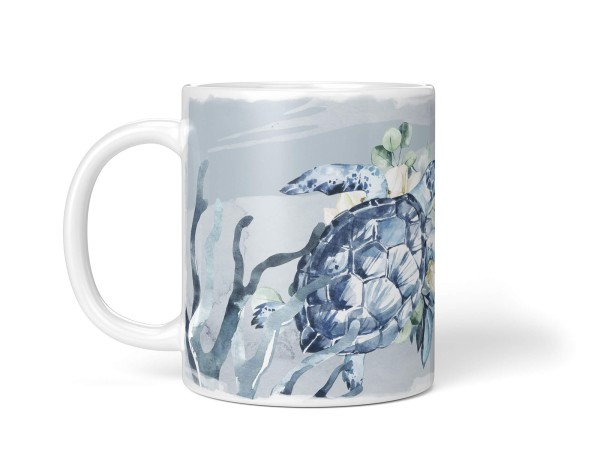 Paul Sinus Art Dekorative Tasse mit schönem Motiv Seeschildkröte Korallen unter Wasser Aquarell Blumen Seestern Letzte 3 Tage