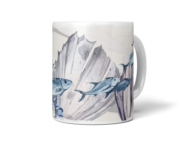 Paul Sinus Art Dekorative Tasse mit schönem Motiv Fische Muschel unter Wasser Wasserfarben Kunstvoll