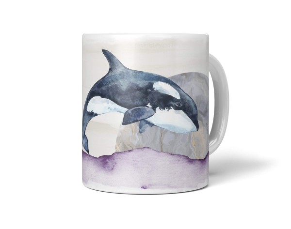 Paul Sinus Art Dekorative Tasse mit schönem Motiv Orca Schwertwal Aquarell Kunstvoll Mond Meer Wasserfarben