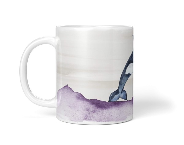 Paul Sinus Art Dekorative Tasse mit schönem Motiv Orca Schwertwal Aquarell Kunstvoll Mond Meer Wasserfarben Neueste Stile