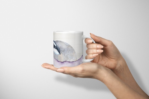 Paul Sinus Art Dekorative Tasse mit schönem Motiv Orca Schwertwal Aquarell Kunstvoll Mond Meer Wasserfarben Neueste Stile