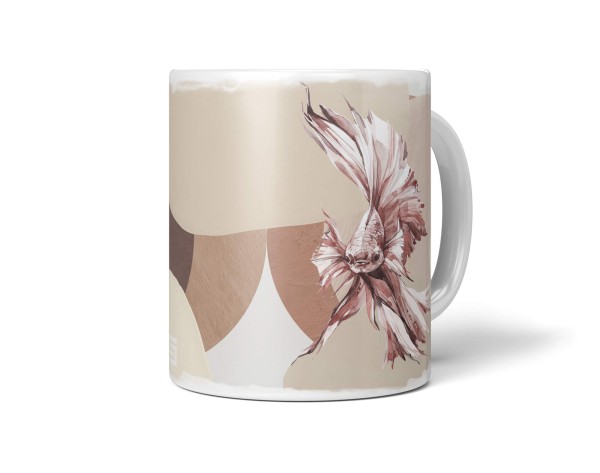 Paul Sinus Art Dekorative Tasse mit schönem Motiv Kampffisch Fisch Pastelltöne Beige Wasserfarben