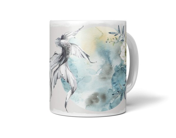 Paul Sinus Art Dekorative Tasse mit schönem Motiv Fisch Mond Vollmond Blumen Vintage Mystisch Wasserfarben