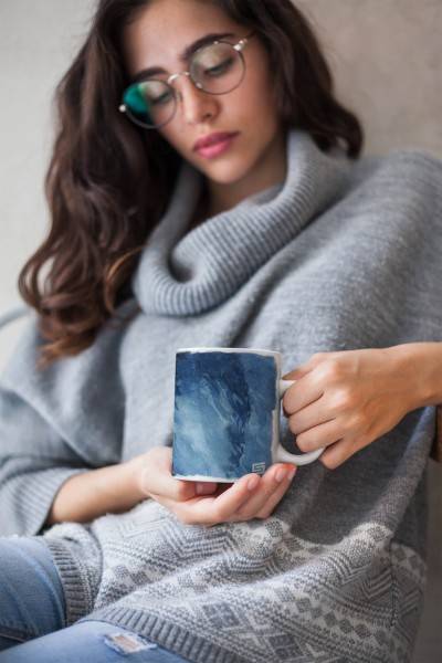 Paul Sinus Art Dekorative Tasse mit schönem Motiv Wasserfarben Meer Welle Kunstvoll Aquarell Blau Riesige Rabatte