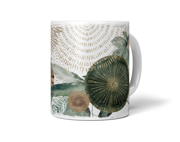 Paul Sinus Art Dekorative Tasse mit schönem Motiv einzigartiges Design Kreise Braun Gold Pflanzen Blätter