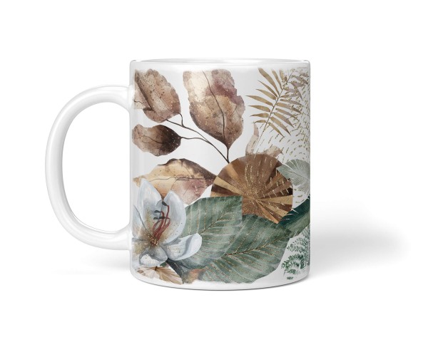 Paul Sinus Art Dekorative Tasse mit schönem Motiv einzigartiges Design Kreise Braun Gold Pflanzen Blätter Fabrikladen