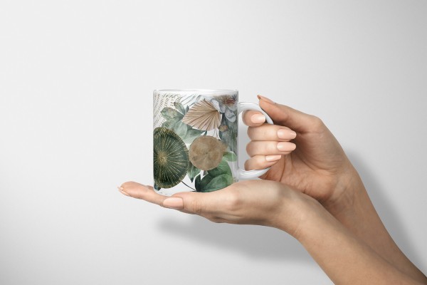 Paul Sinus Art Dekorative Tasse mit schönem Motiv einzigartiges Design Kreise Braun Gold Pflanzen Blätter Fabrikladen