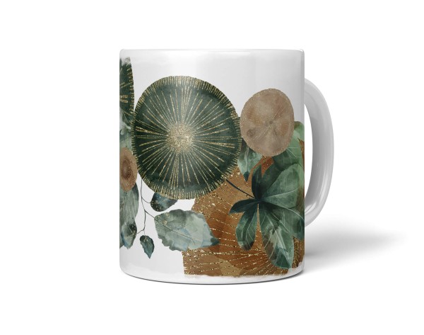 Paul Sinus Art Dekorative Tasse mit schönem Motiv einzigartiges Design Kreise Braun Gold Pflanzen Blätter