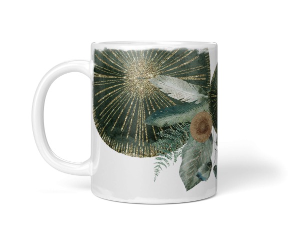 Paul Sinus Art Dekorative Tasse mit schönem Motiv einzigartiges Design Kreise Braun Gold Pflanzen Blätter Black Friday Preise